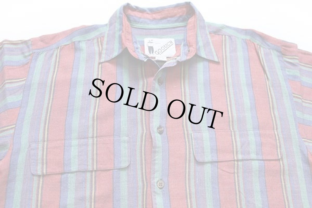 画像3: 90s GOOUCH ランダムストライプ シルク×リネンシャツ S (3)