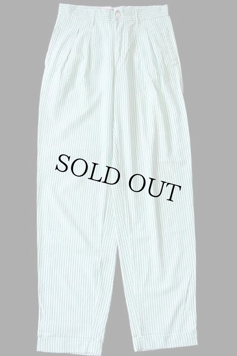 画像2: 80s イタリア製 STEFANEL ツータック ストライプ スラックス シアサッカーパンツ ライトグリーン×ホワイト 48 (2)