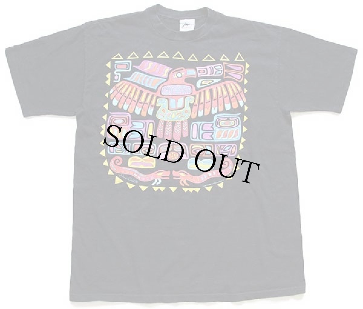 画像2: 90s USA製 Susan Costello サンダーバード ネイティブ柄 アート コットンTシャツ 黒 XL (2)