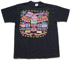 画像2: 90s USA製 Susan Costello サンダーバード ネイティブ柄 アート コットンTシャツ 黒 XL (2)