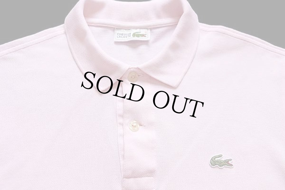 画像3: 70s フランス製 CHEMISE LACOSTE ラコステ ワンポイント コットン 鹿の子 長袖ポロシャツ ピンク 3★67 (3)