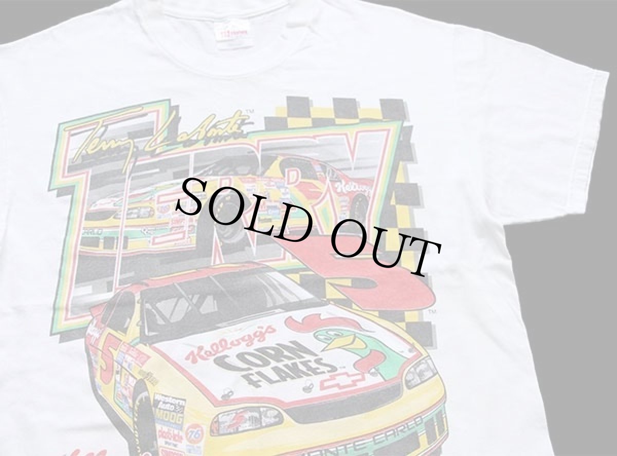 画像1: 90s Hanes NASCAR Kellogg's CORN FLAKES Racing 両面プリント コットンTシャツ 白 L (1)