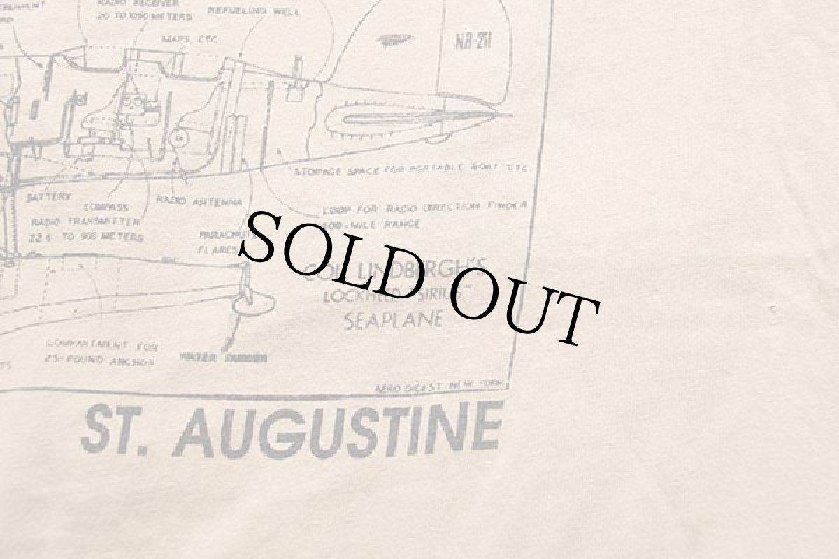 画像6: 90s USA製 Hanes A LINDBERGH'S LOCKHEED-SIRUS WITH PONTOONS 水上機 染み込みプリント コットンTシャツ 薄茶 M (6)