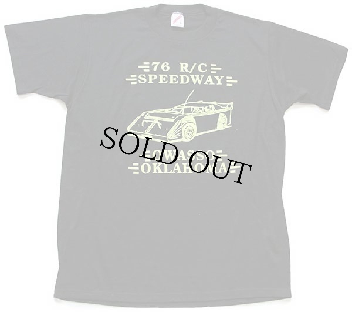 画像2: 80s USA製 76 R/C SPEEDWAY OWASSO OKLAHOMA 両面 蛍光プリント Tシャツ 黒 L (2)