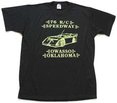 画像2: 80s USA製 76 R/C SPEEDWAY OWASSO OKLAHOMA 両面 蛍光プリント Tシャツ 黒 L (2)