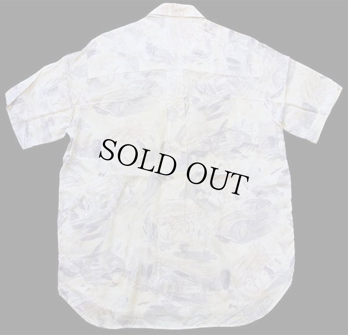 画像2: 80s イタリア製 confitex クラシックカー アート 総柄 半袖 レーヨンシャツ S (2)