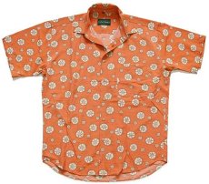 画像1: 90s イタリア製 Lord Sinclair 花柄 総柄 半袖 レーヨンシャツ オレンジ M (1)