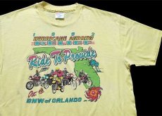 画像1: 90s USA製 Hanes 1992 HURRICANE ANDREW RELIEF Ride To Provide BMW of ORLANDO バイク 両面プリント Tシャツ 薄黄 XL (1)