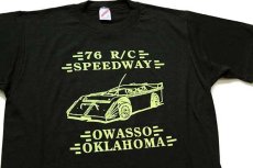 画像1: 80s USA製 76 R/C SPEEDWAY OWASSO OKLAHOMA 両面 蛍光プリント Tシャツ 黒 L (1)