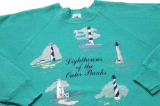 画像3: 80s USA製 Lighthouse of the Outer Banks 灯台 アート スウェット エメラルドグリーン XL (3)
