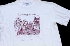 画像1: 90s USA製 Evening In Italy SAVE OUR STRAYS ドッグ 両面プリント アート コットンTシャツ 白 XL (1)