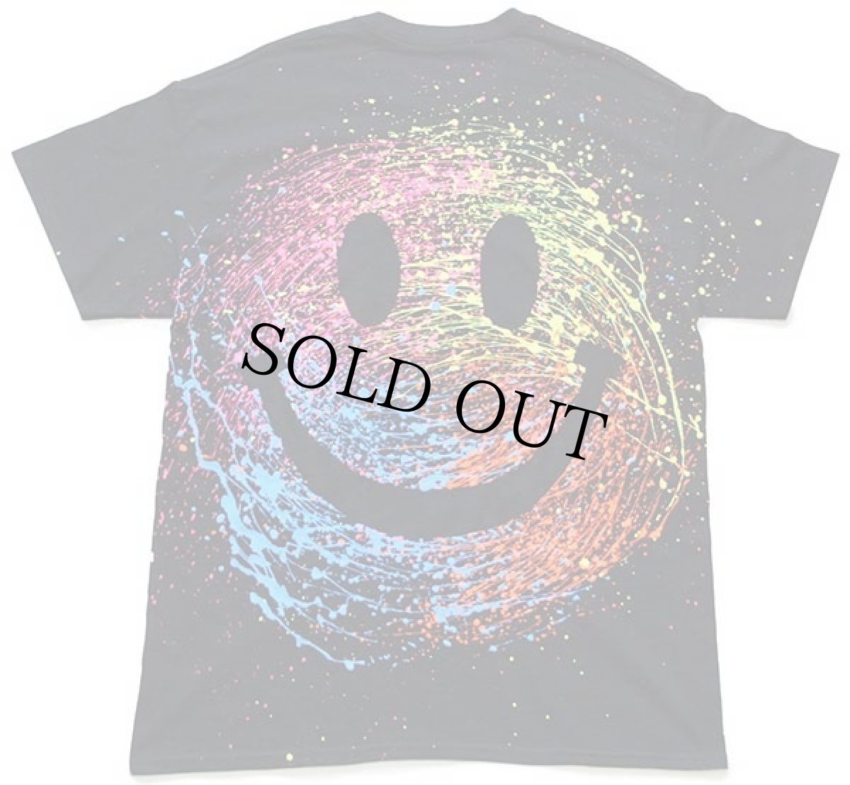 画像2: 英国製 スマイル 両面 スプラッシュ ラバーペイント アート ハンドメイド Tシャツ 黒 L (2)