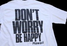 画像1: 90s USA製 Hanes DON'T WORRY BE HAPPY Hawaii メッセージ コットンTシャツ 白 XL (1)