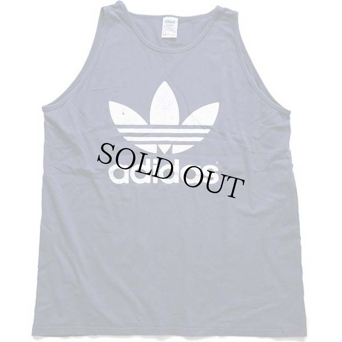 画像2: 90s USA製 adidasアディダス トレフォイル ビッグロゴ 両面ひび割れプリント コットン タンクトップ 紺 XL (2)