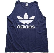 画像2: 90s USA製 adidasアディダス トレフォイル ビッグロゴ 両面ひび割れプリント コットン タンクトップ 紺 XL (2)