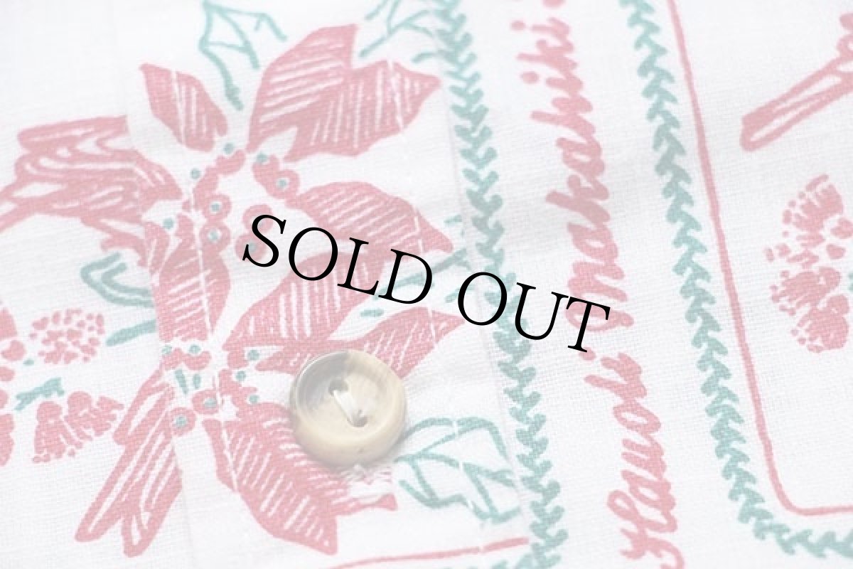 画像6: USA製 Cooke Street Mele Kalikimaka Hauoli Makahiki Hou クリスマス 総柄 染み込みプリント アロハシャツ 白 L (6)