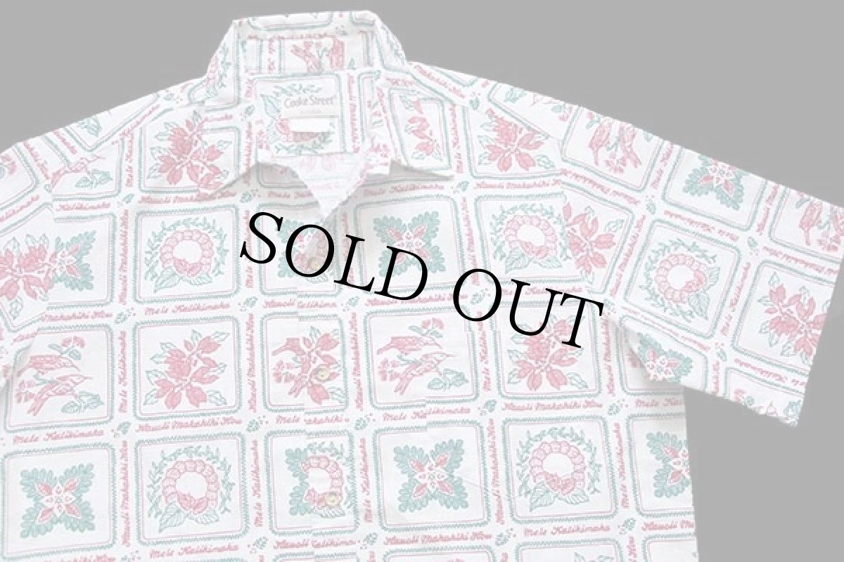 画像3: USA製 Cooke Street Mele Kalikimaka Hauoli Makahiki Hou クリスマス 総柄 染み込みプリント アロハシャツ 白 L (3)