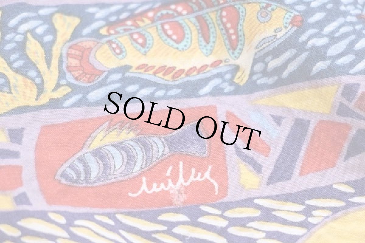 画像6: 90s ハワイ製 miley COLLECTION by REYN SPOONER レインスプーナー ヤシの木 フィッシュ 総柄 アート レーヨン アロハシャツ L (6)