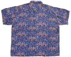 画像2: 90s ハワイ製 KAHALA カヌー フィッシュ 総柄 レーヨン アロハシャツ XL (2)