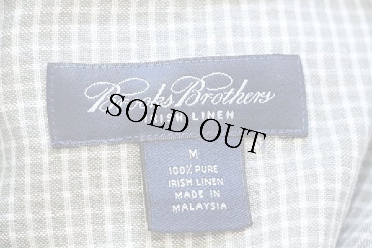 画像4: 00s Brooks Brothersブルックスブラザーズ チェック ボタンダウン 半袖 アイリッシュ リネンシャツ 緑×白 M (4)