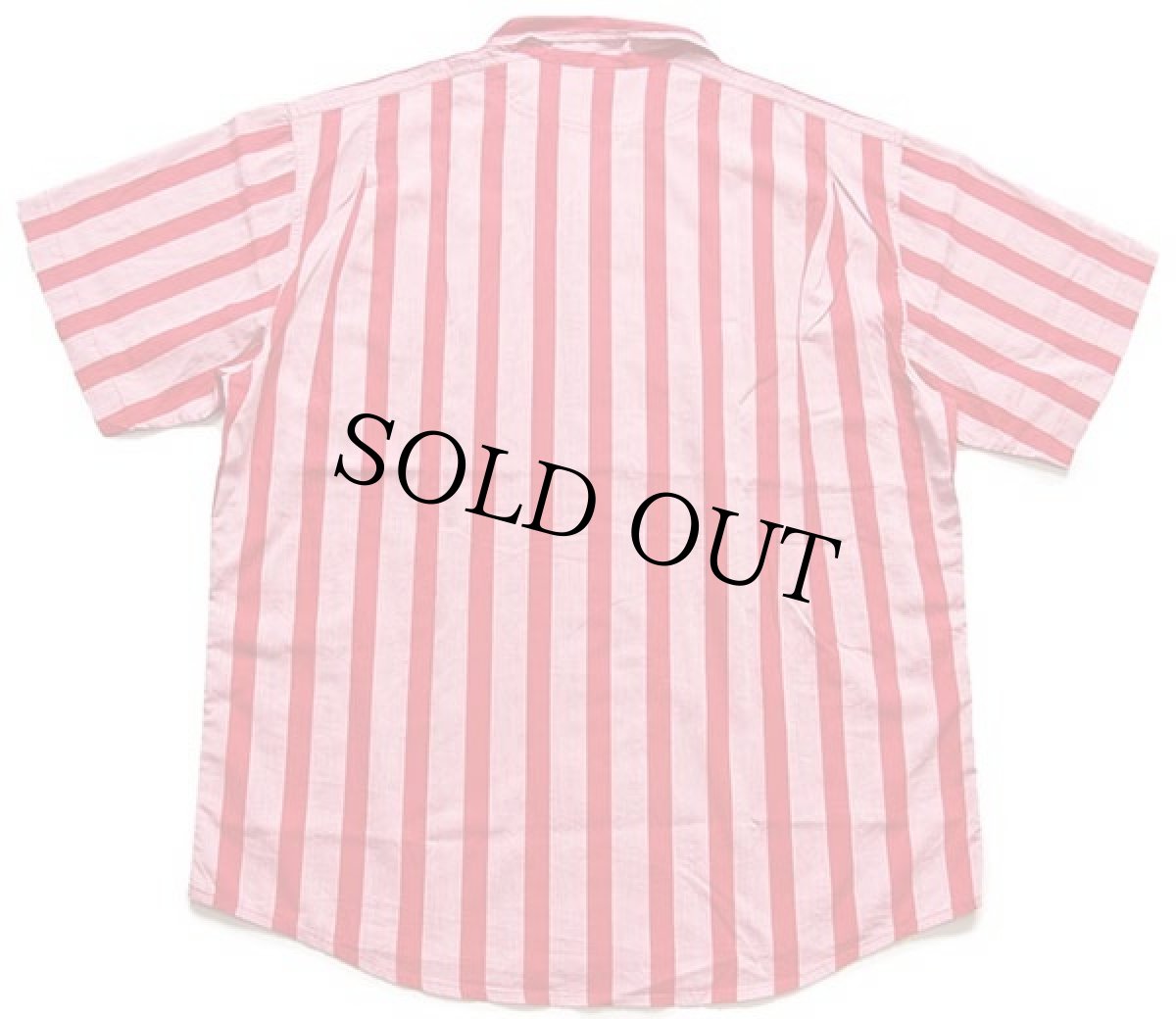 画像2: 90s イタリア製 BELFE ストライプ 半袖 コットン オープンカラーシャツ 薄赤×赤 L (2)