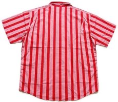 画像2: 90s イタリア製 BELFE ストライプ 半袖 コットン オープンカラーシャツ 薄赤×赤 L (2)