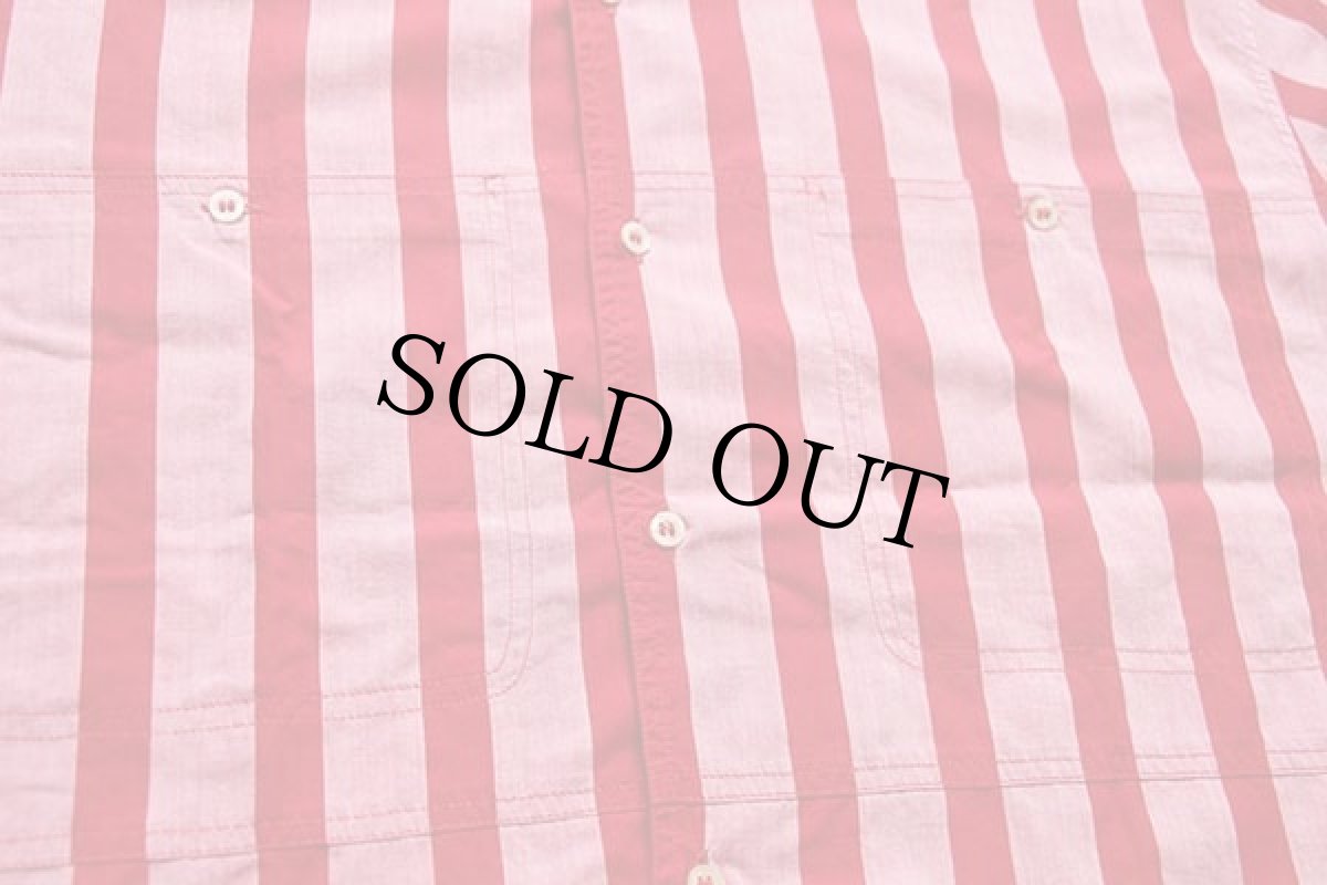 画像7: 90s イタリア製 BELFE ストライプ 半袖 コットン オープンカラーシャツ 薄赤×赤 L (7)