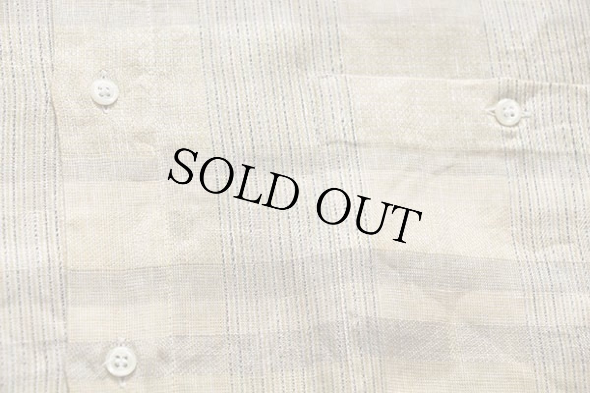 画像5: 90s イタリア製 Carlo Regona チェック 織り柄 半袖 リネンシャツ M (5)