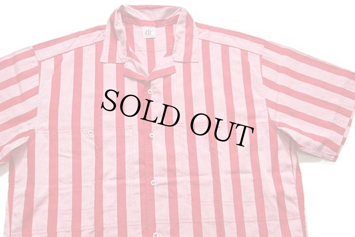 画像3: 90s イタリア製 BELFE ストライプ 半袖 コットン オープンカラーシャツ 薄赤×赤 L (3)