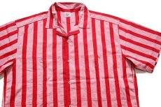 画像3: 90s イタリア製 BELFE ストライプ 半袖 コットン オープンカラーシャツ 薄赤×赤 L (3)