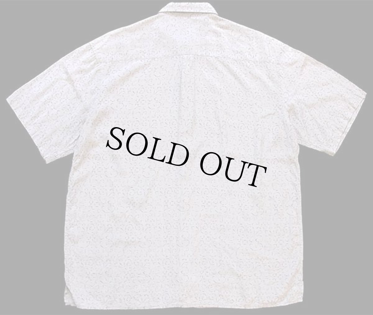 画像2: 90s PERRY ELLIS 総柄 半袖 シルク×コットンシャツ グレーベージュ L (2)