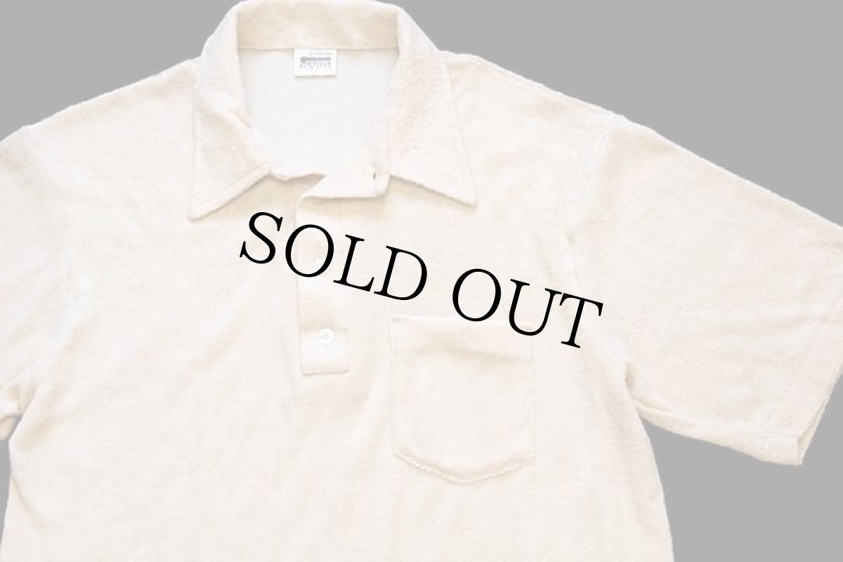 画像3: 70s MONTGOMERY WARD 無地 パイル ポロシャツ 薄茶 L (3)