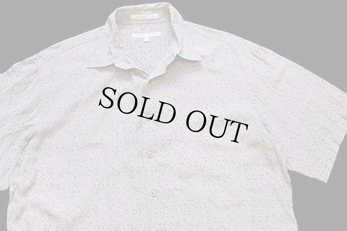 画像3: 90s PERRY ELLIS 総柄 半袖 シルク×コットンシャツ グレーベージュ L (3)