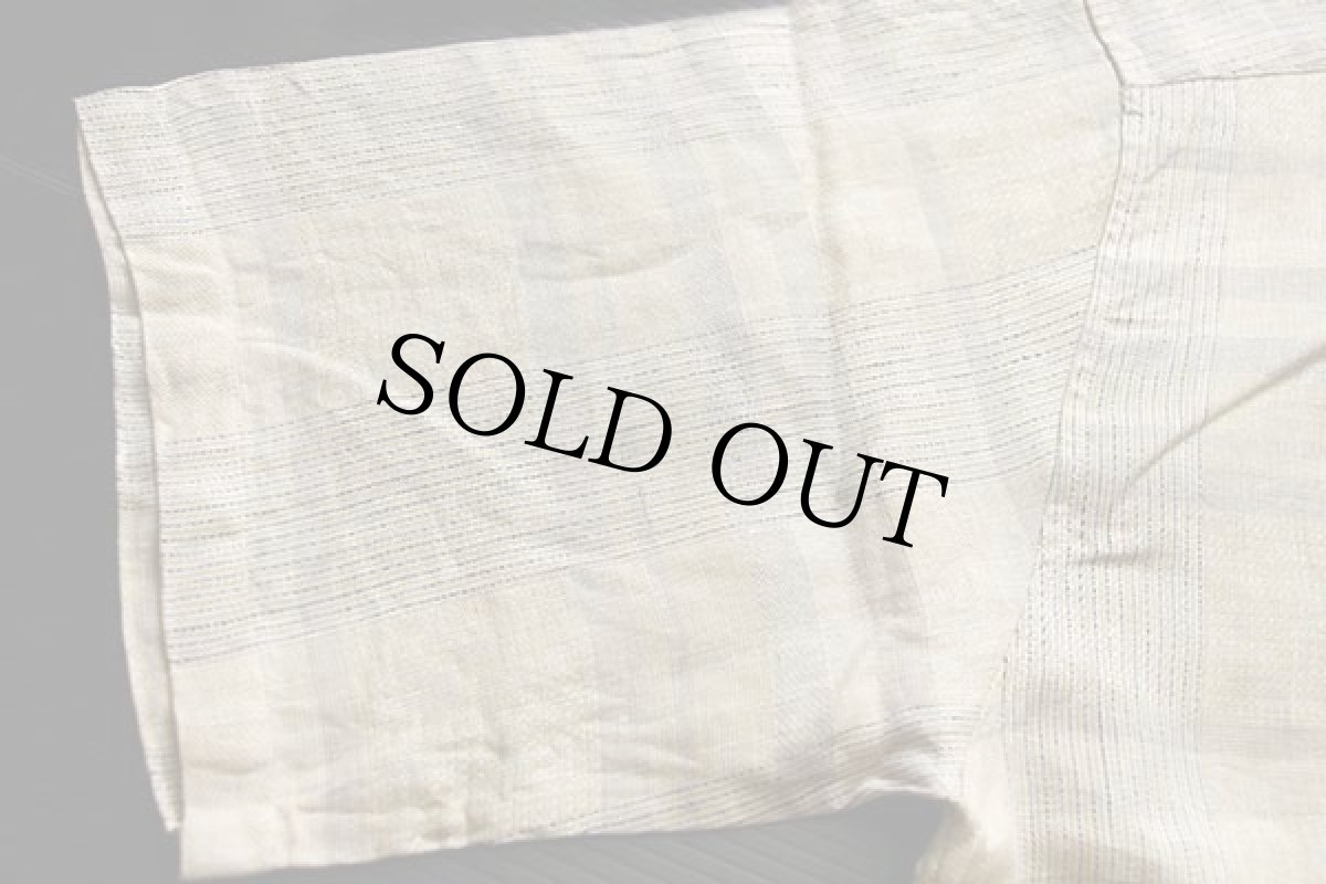 画像6: 90s イタリア製 Carlo Regona チェック 織り柄 半袖 リネンシャツ M (6)