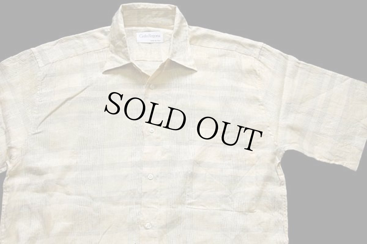 画像3: 90s イタリア製 Carlo Regona チェック 織り柄 半袖 リネンシャツ M (3)