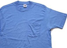 画像1: 90s USA製 FRUIT OF THE LOOM 無地 コットン ポケットTシャツ スカイブルー L (1)