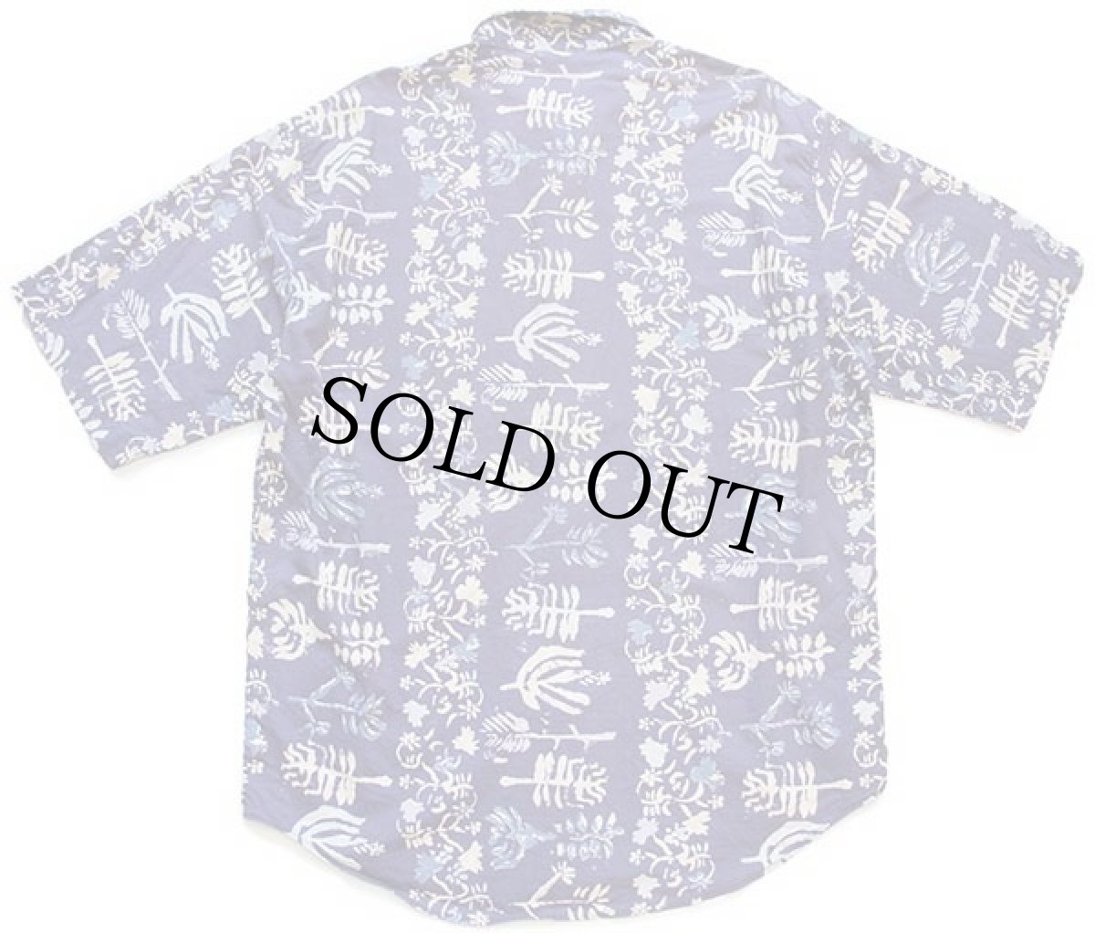 画像2: 90s イタリア製 BENETTONベネトン 総柄 半袖 コットンシャツ ナス紺 (2)