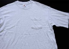 画像1: 90s USA製 FRUIT OF THE LOOM 無地 コットン ポケットTシャツ 杢ライトグレー XL (1)