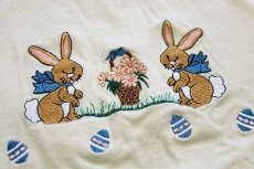 画像5: 90s USA製 Hanes うさぎ フラワー 刺繍 コットンTシャツ 生成り L (5)