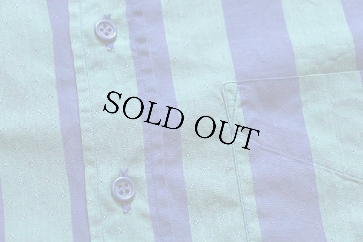 画像5: 80s イタリア製 benettonベネトン ストライプ×織り柄 ボタンダウン 半袖 コットンシャツ 青紫×緑 (5)