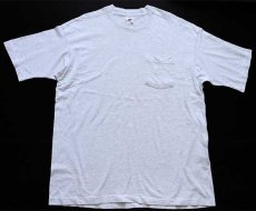 画像2: 90s USA製 FRUIT OF THE LOOM 無地 コットン ポケットTシャツ 杢ライトグレー XL (2)