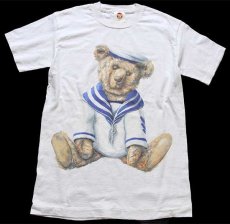 画像1: 90s The English Teddy Bear Company テディベア セーラー 両面プリント コットンTシャツ 生成り S (1)