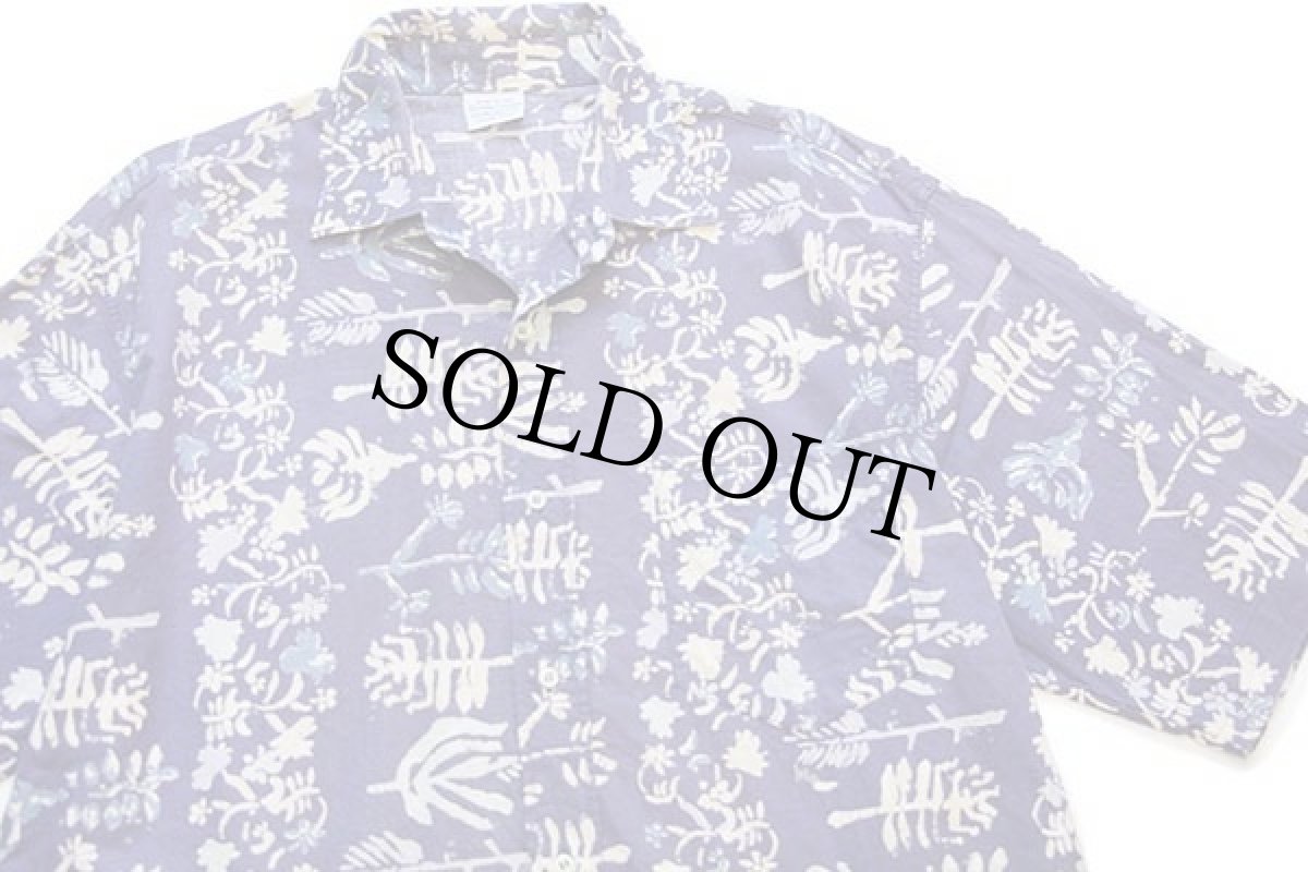 画像3: 90s イタリア製 BENETTONベネトン 総柄 半袖 コットンシャツ ナス紺 (3)