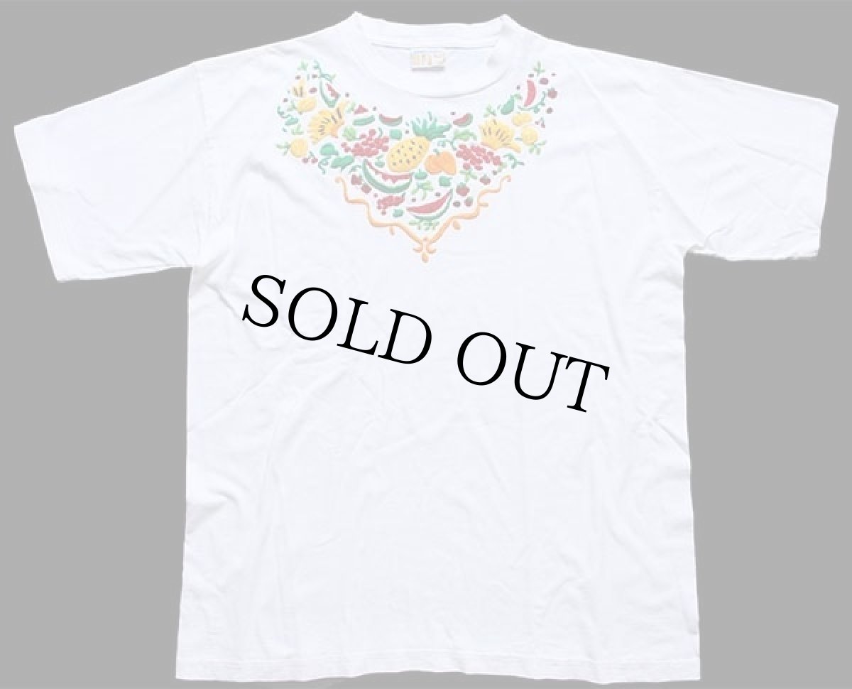 画像2: 90s グアテマラ製 フルーツ柄 ハンド刺繍 コットンTシャツ 白 (2)