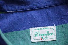 画像4: 80s イタリア製 benettonベネトン ストライプ×織り柄 ボタンダウン 半袖 コットンシャツ 青紫×緑 (4)