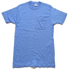 画像2: 90s USA製 FRUIT OF THE LOOM 無地 コットン ポケットTシャツ スカイブルー L (2)