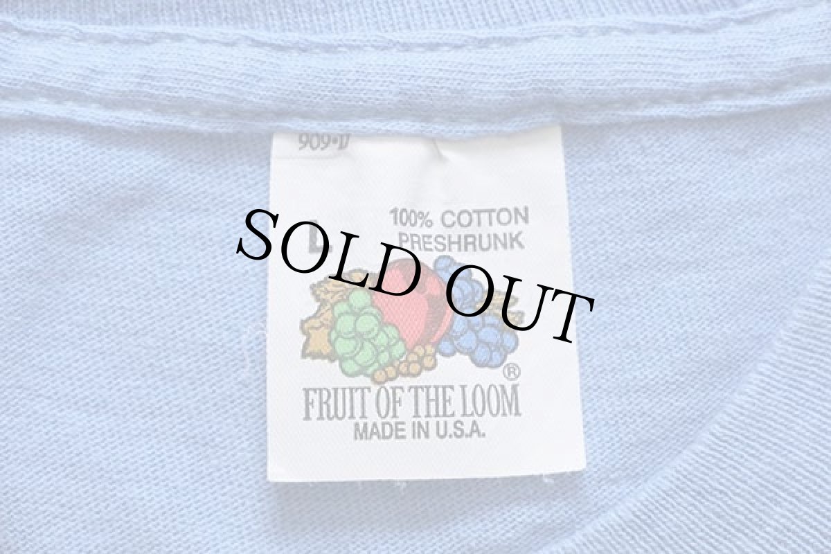 画像4: 90s USA製 FRUIT OF THE LOOM 無地 コットン ポケットTシャツ スカイブルー L (4)