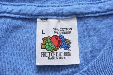 画像4: 90s USA製 FRUIT OF THE LOOM 無地 コットン ポケットTシャツ スカイブルー L (4)