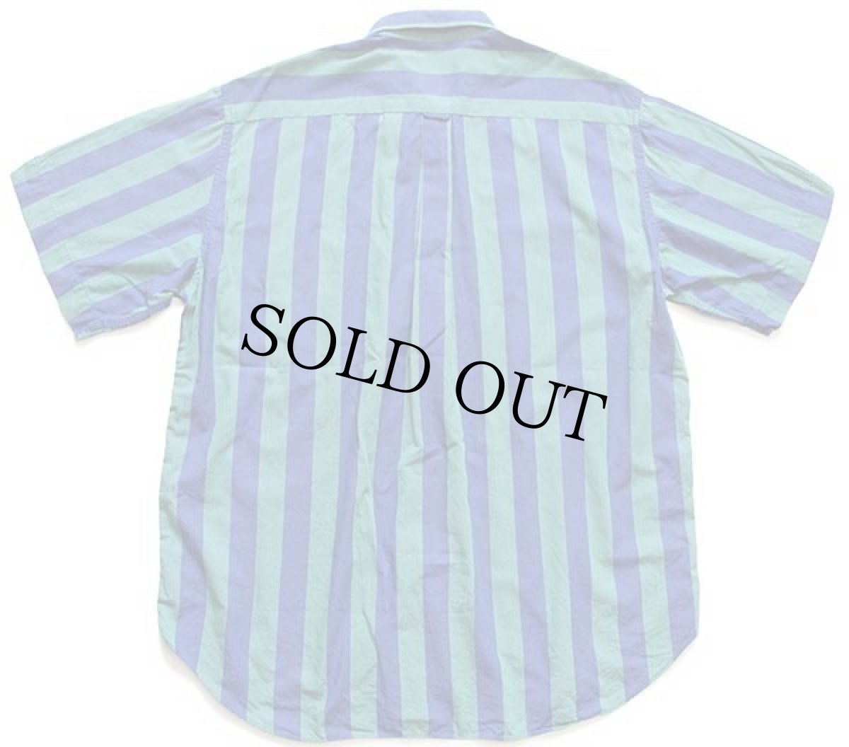 画像2: 80s イタリア製 benettonベネトン ストライプ×織り柄 ボタンダウン 半袖 コットンシャツ 青紫×緑 (2)