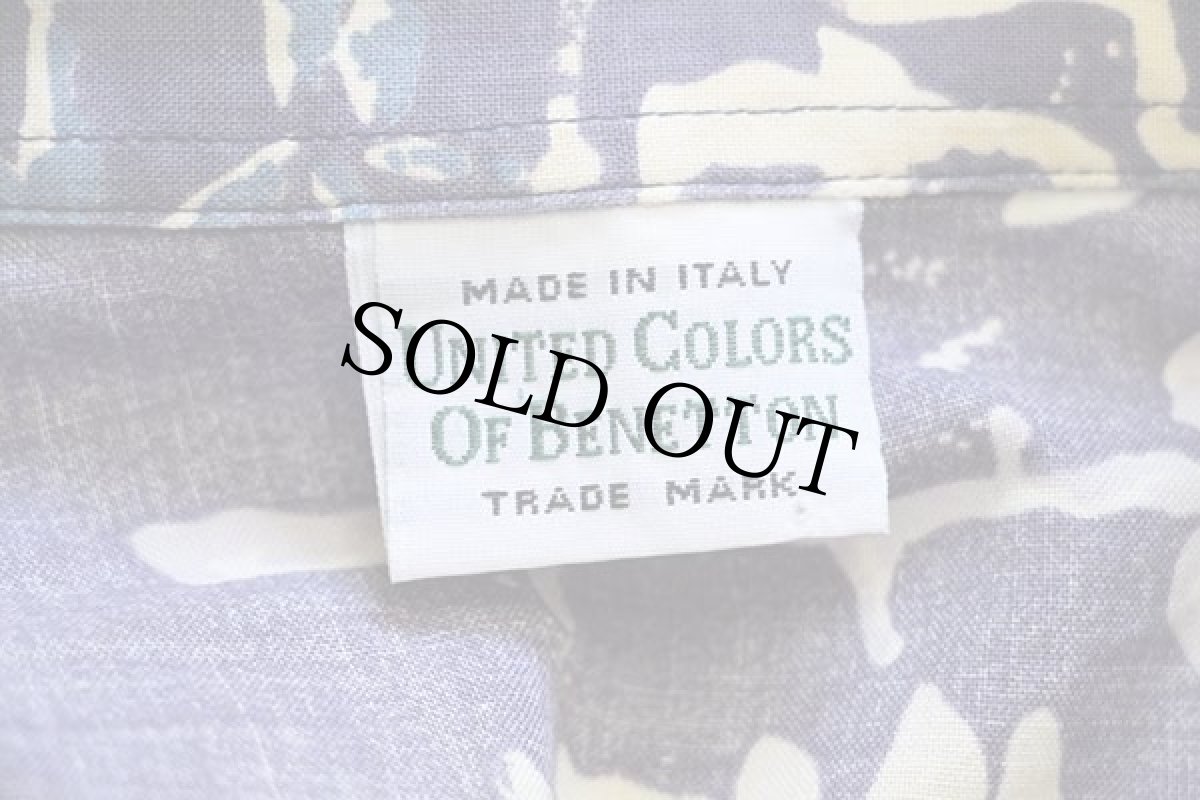 画像4: 90s イタリア製 BENETTONベネトン 総柄 半袖 コットンシャツ ナス紺 (4)